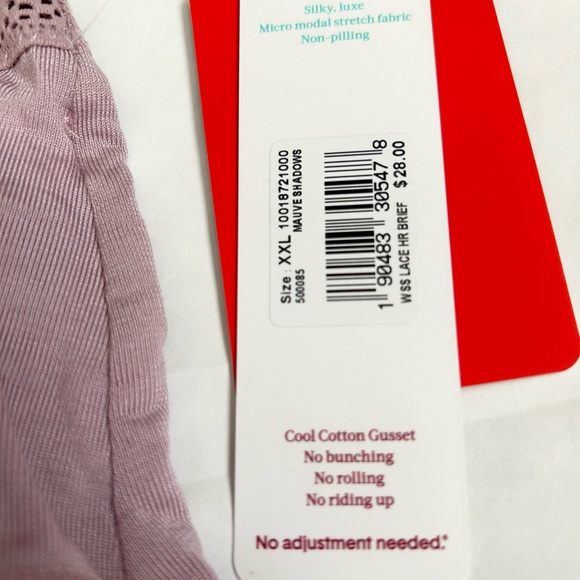 Tommy John Mauve Shadow Lace Waist Underwear XXL NWT - Picture 3 of 5